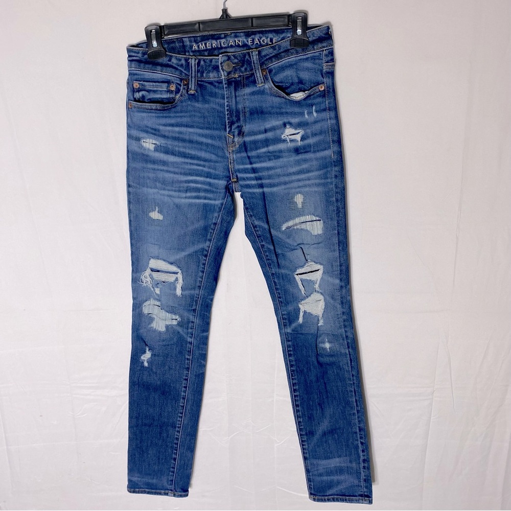 American Eagle Med Wash Next Level Airflex Distressed Skinny Jeans 29